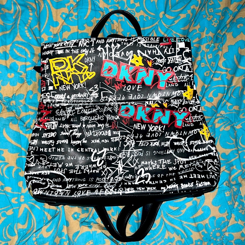 DKNY backpack graffiti purse